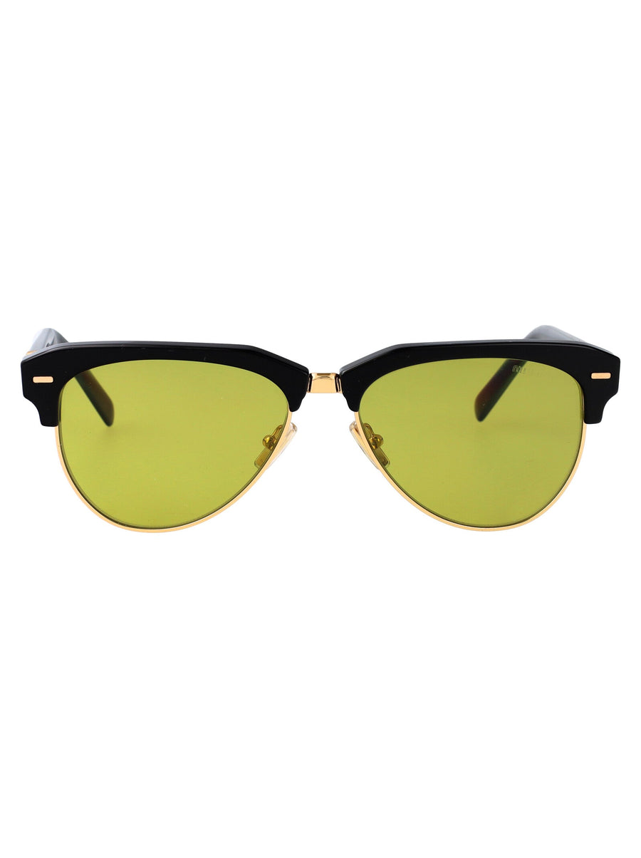 Miu Miu 0mu Yellow-Tinted Clubmaster Sunglasses — Black Acetate