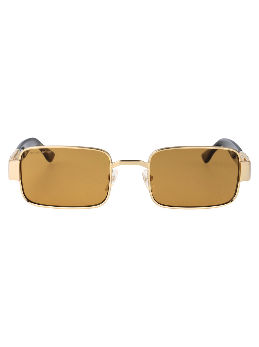 Dsquared2 Gold Metal Rectangle Sunglasses —