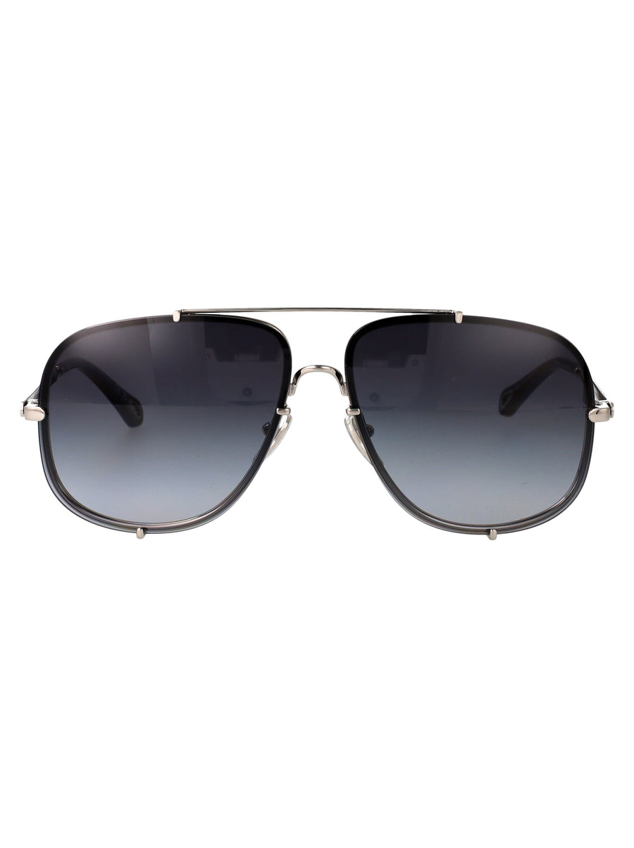 Chloé Ch0348s Gradient Lens Aviator Sunglasses — Silver Metal
