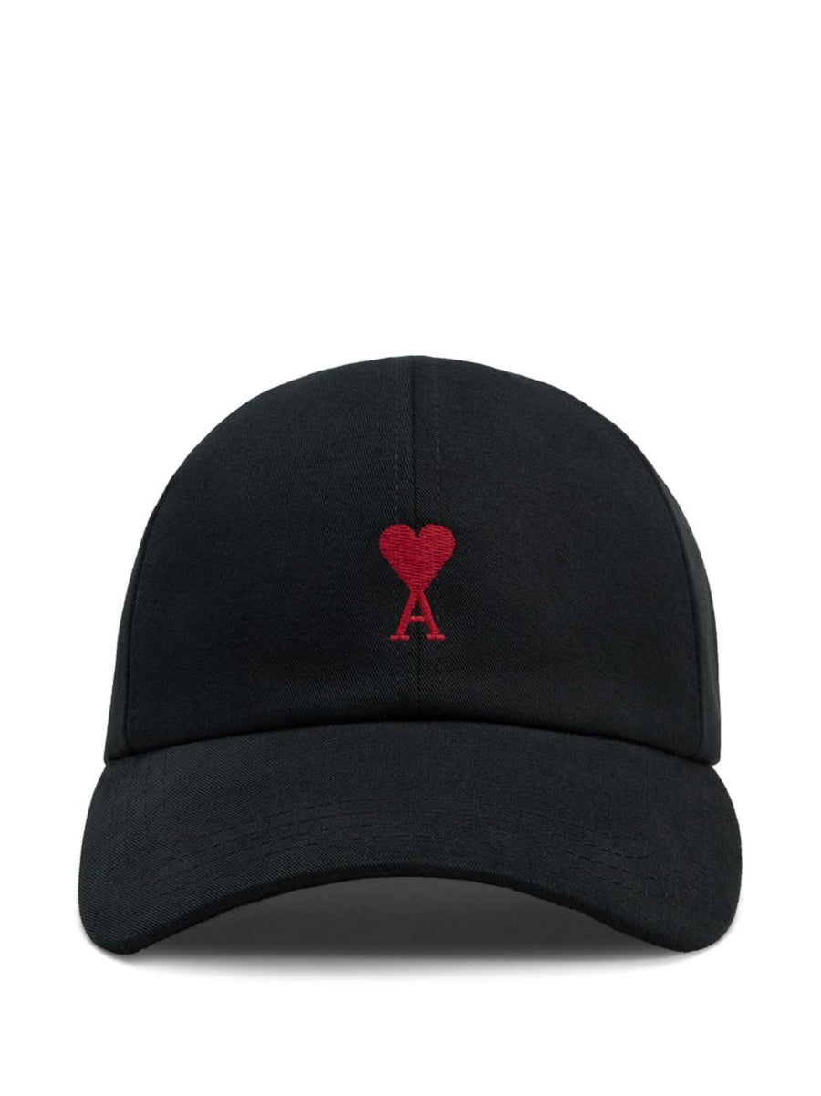 Ami Paris Embroidered Logo Baseball Cap — Black Cotton Gabardine Caps