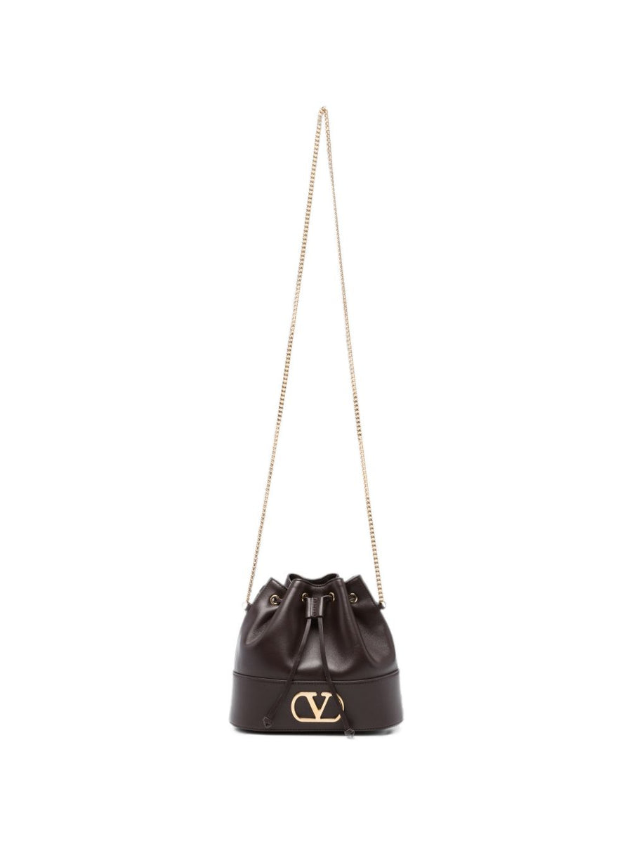 Valentino Garavani Vlogo Bucket Leather Shoulder Bag — Brown