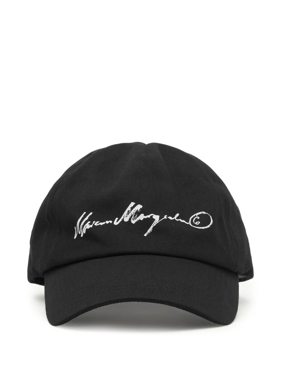 Mm6 Maison Margiela Signature Embroidered Baseball Cap — Black Caps
