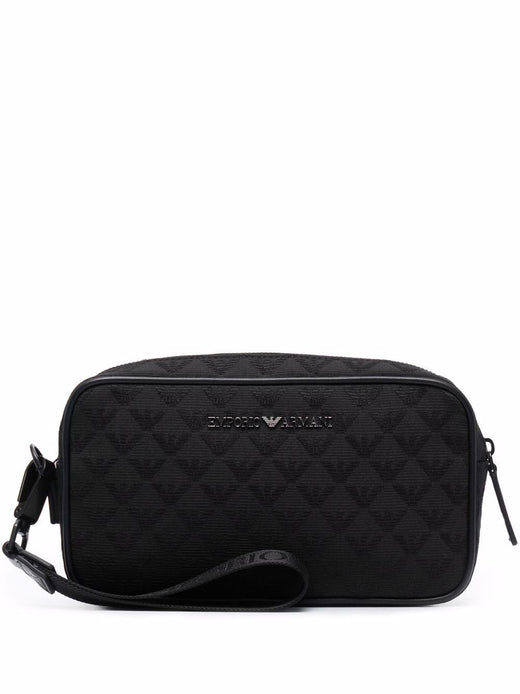 Emporio Armani Logo-Embossed Monogram Quilted Clutch — Black