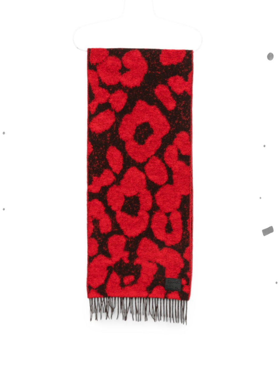 Paul Smith Leopard-Print Brushed Wool Scarf — Red Scarfs