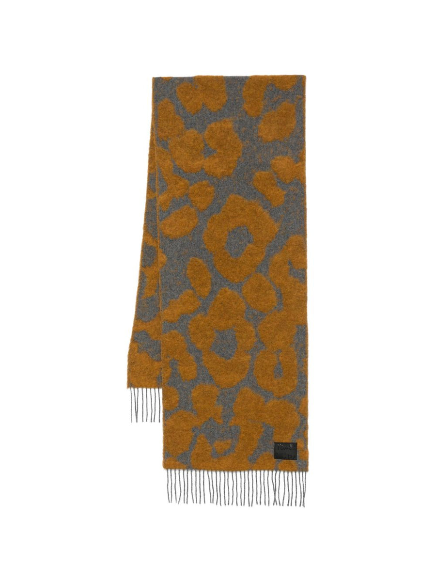 Paul Smith Leopard-Print Brushed Wool Scarf — Grey Scarfs