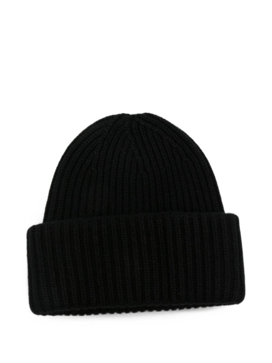 Soft Goat Ribbed Cashmere Beanie — Black Beanies