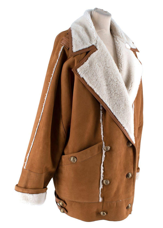 Balmain Oversize Shearling and Suede Coat