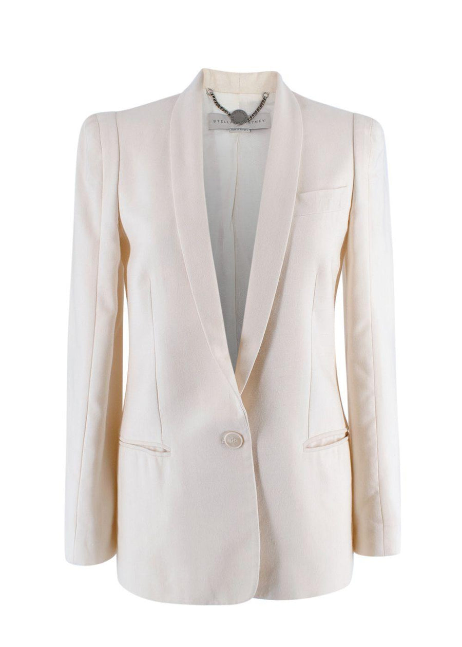 Cream Wool Blend Single Breasted Blazer