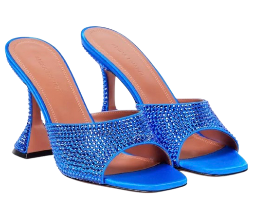 Amina Muaddi Blue Crystal Embellished Alexa Mules
