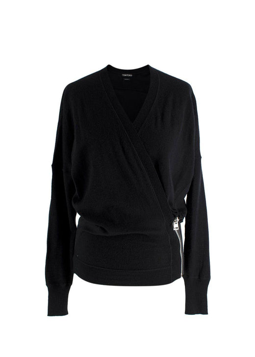 Tom Ford Black Contrasting Panel Silver Zip Cardigan
