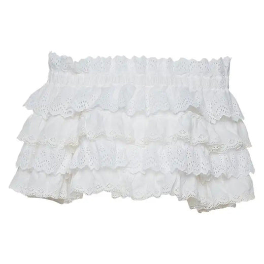 White cotton Broderie Anglaise ruffled crop top