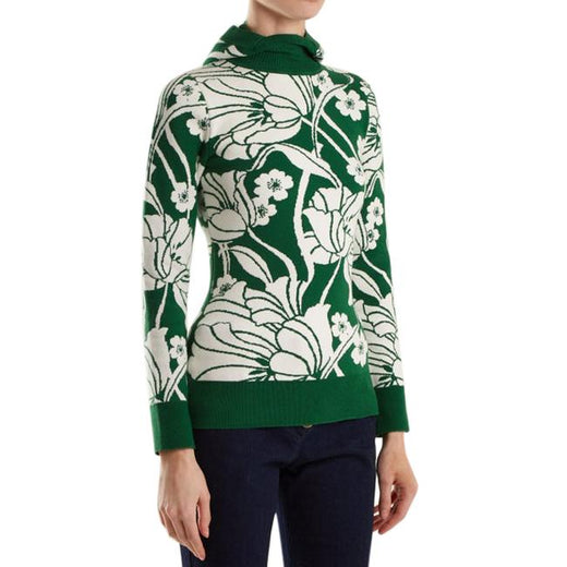 JoosTricot Green Floral Intarsia Hooded Jumper