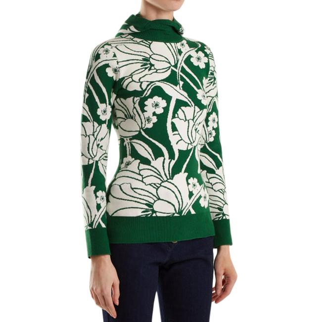 JoosTricot Green Floral Intarsia Hooded Jumper