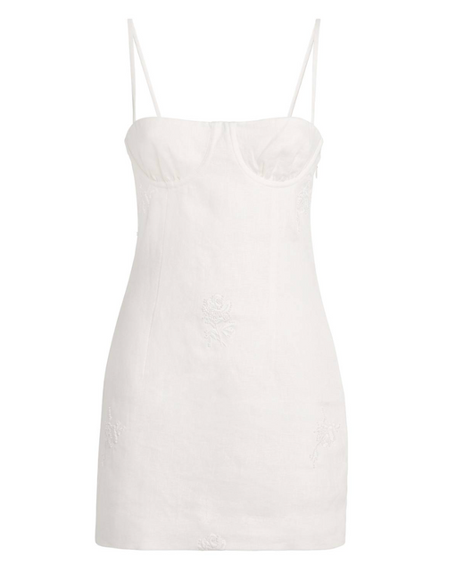 Sir the Label Alessandra Gathered Embroidered Linen Mini Dress
