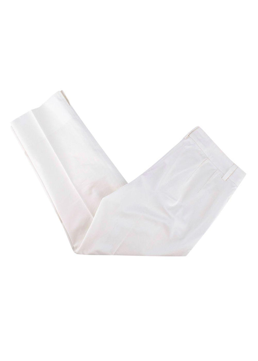 White Cotton Straight Cropped Trousers