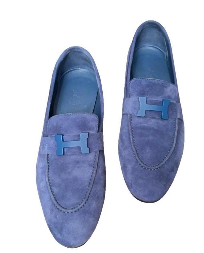 Hermes Blue Suede Loafers