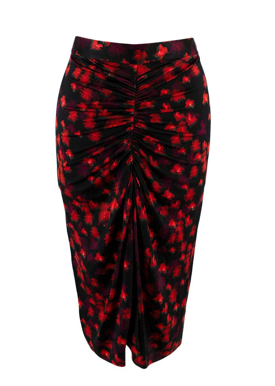 Givenchy Red and Black Floral Ruched Fitted Skirt