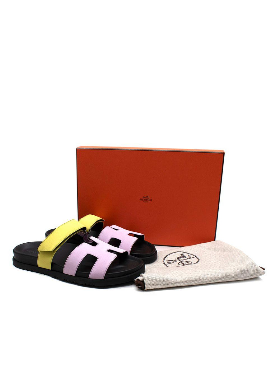 Hermes Chypre Sandals in Violet Petale and Vert Lime