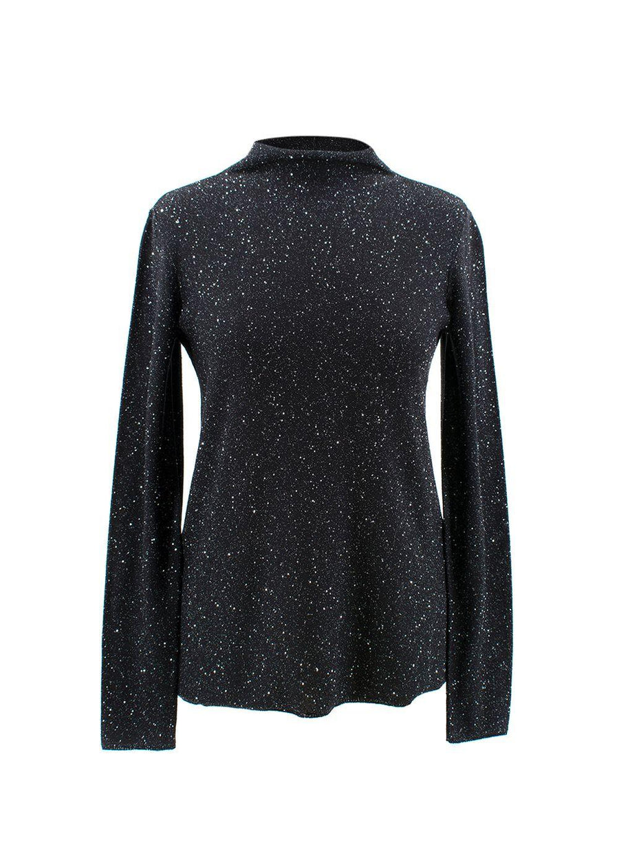 Sequin Polo Neck Silk Blend Knit Jumper