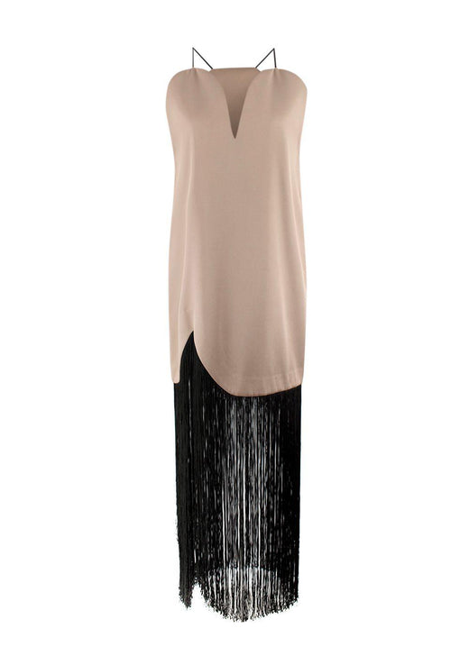 Bespoke Beige Dress with Fringed Hem