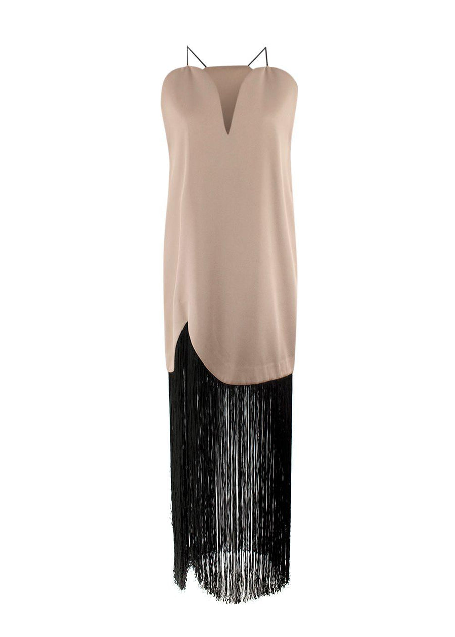 Bespoke Beige Dress with Fringed Hem