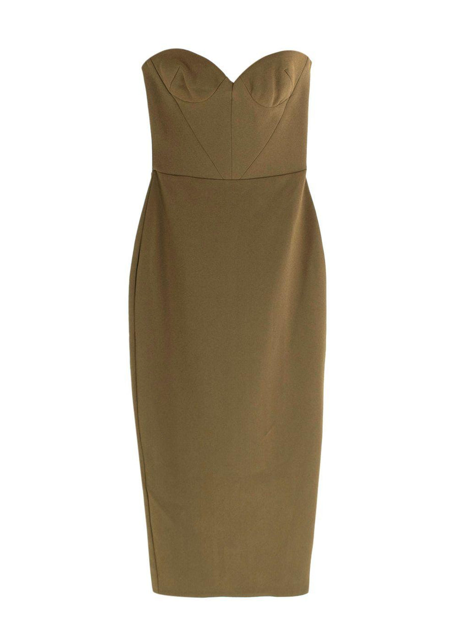 Alex Perry Olive Green Strapless Stretch Cup Dress
