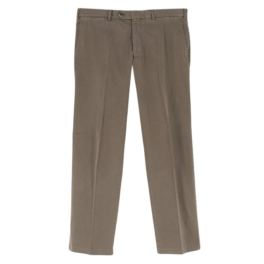 Canali Brown Cotton Straight Leg Trousers