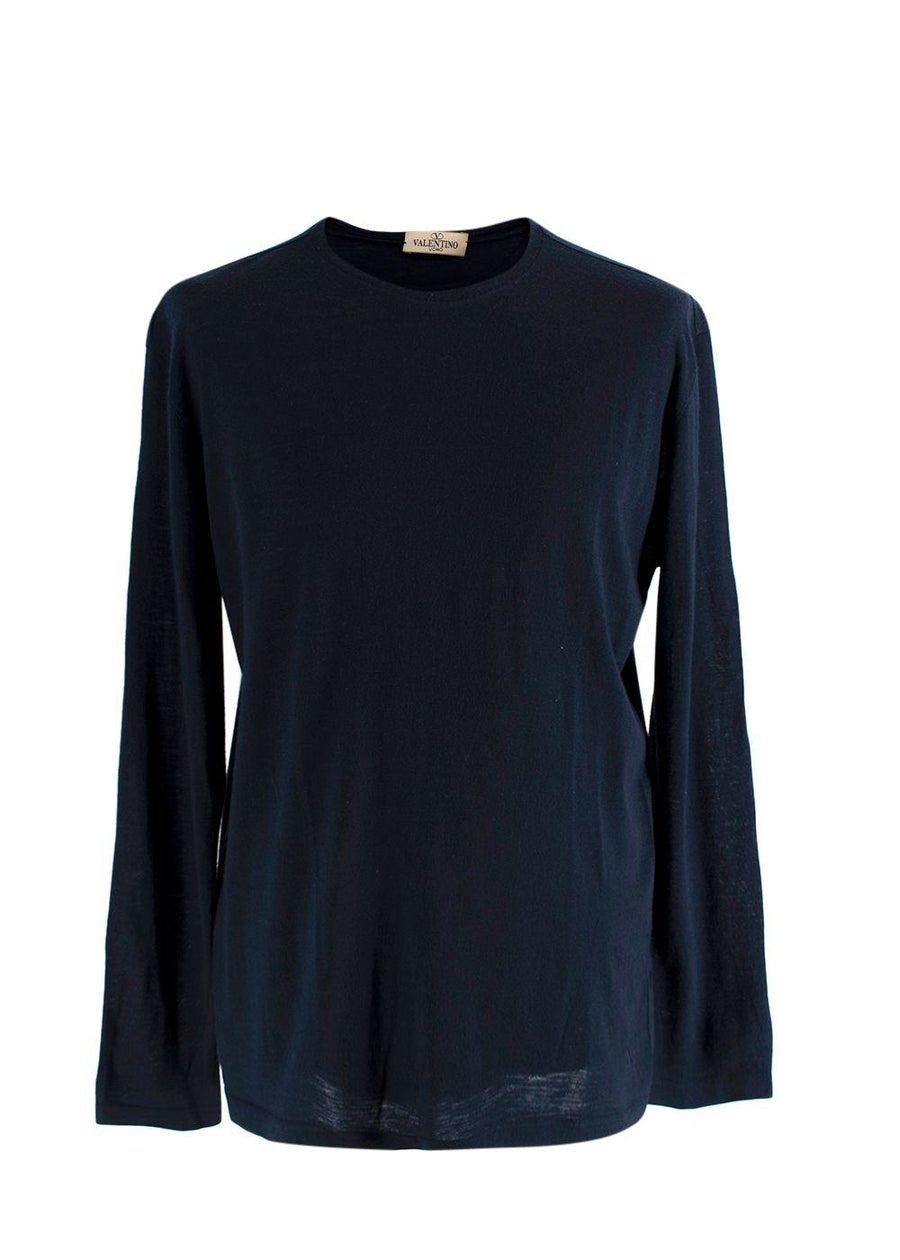 Valentino Navy Wool Blend Long Sleeve T-Shirt