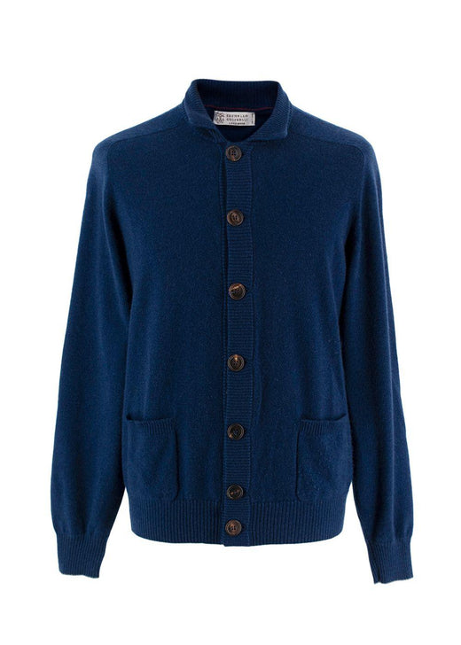 Brunello Cucinelli Royal Blue High-Neck Cashmere Cardigan