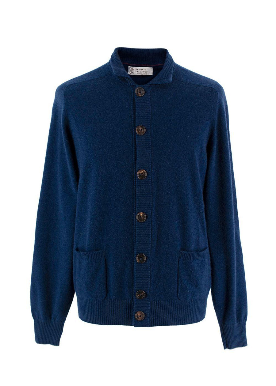 Brunello Cucinelli Royal Blue High-Neck Cashmere Cardigan