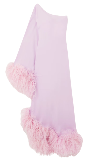 Ubud one-sleeve feather-trimmed crepe gown