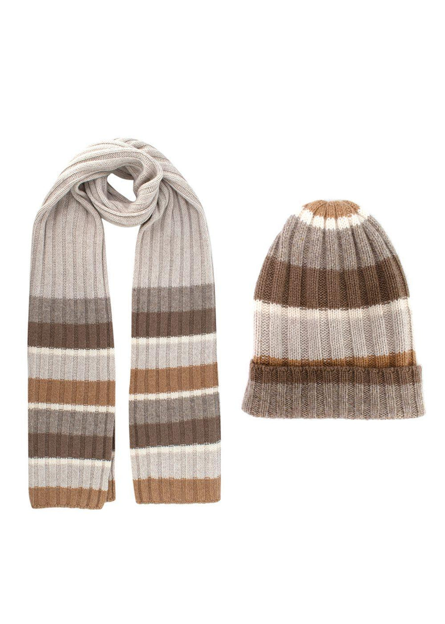 Loro Piana Tonal Striped Cashmere Hat & Scarf