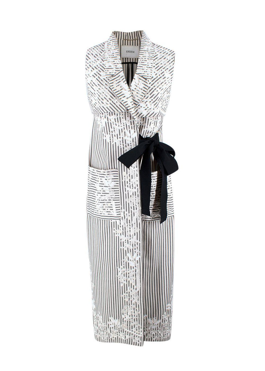 Erdem Floral Embroidered Striped Longline Wrap Jacket