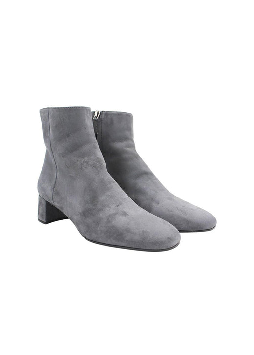 Grey Suede Plaque Heel Ankle Boots