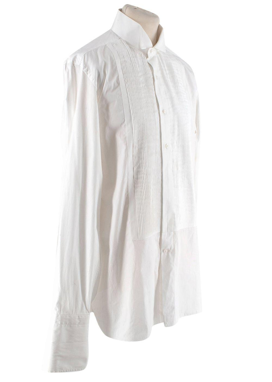 Tom Ford White Cotton Pleated Tuxedo Shirt