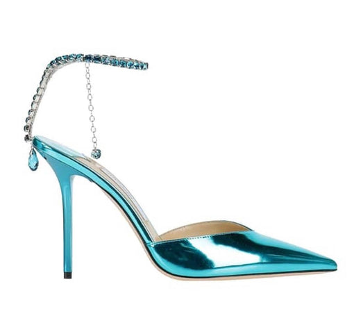 Jimmy Choo Blue Mirrored Crystal Embellished Heel