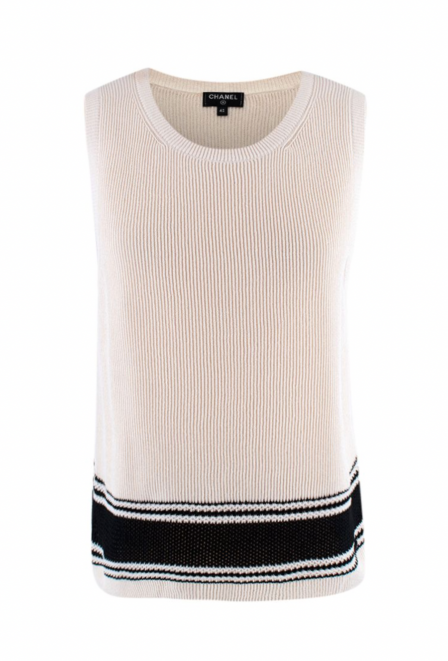 Cream Silk Blend Knit Striped Vest