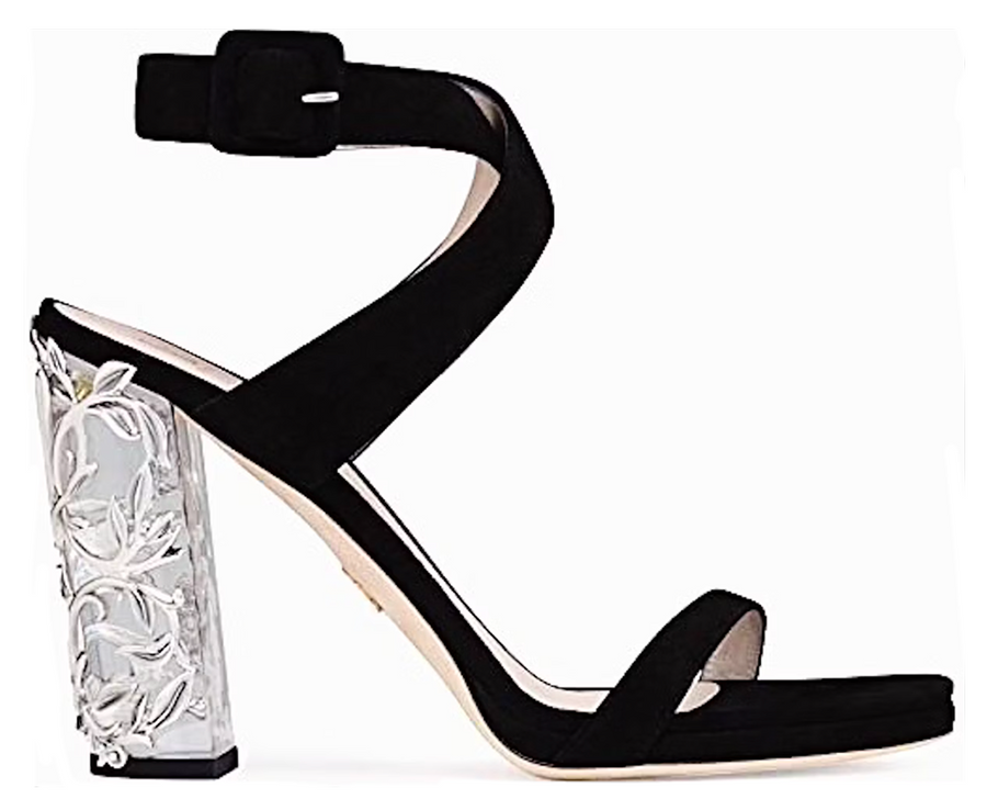 Ralph & Russo Black Suede Eden Plexi Sandals