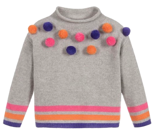 Il Gufo Kid's Grey Pom Pom Embellished Turtleneck Jumper
