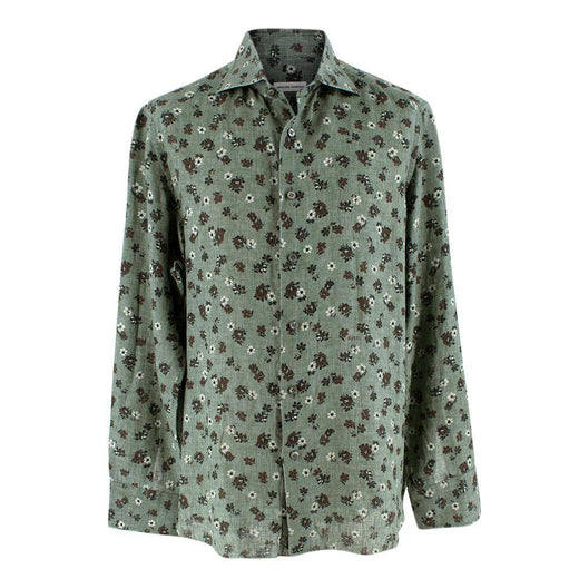 Donato Liguori Sage Green Floral Linen Shirt