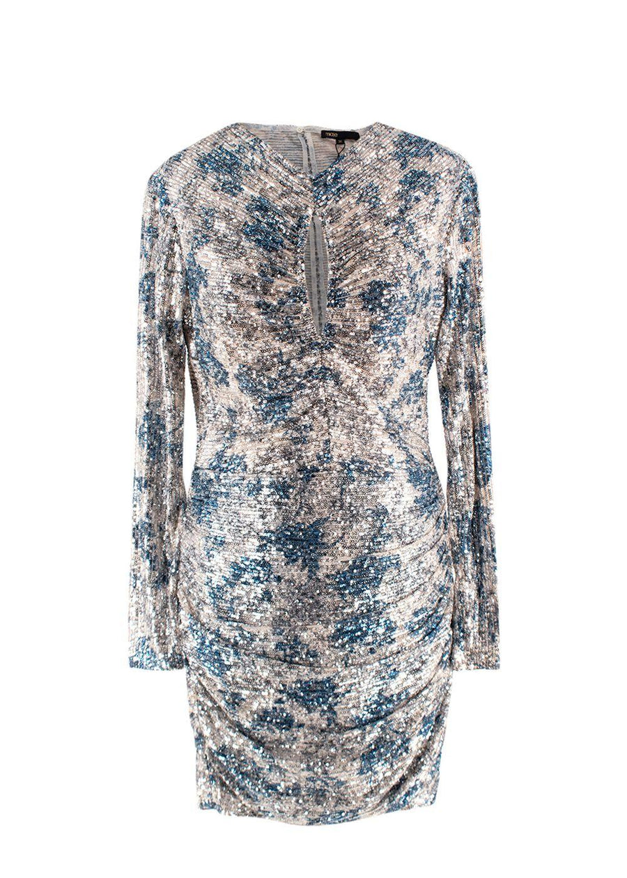 Maje Silver/ Blue Raquine Sequin-Embellished Draped Mini Dress