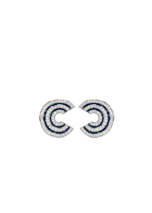 18ct white gold, diamond & enamel wave earrings