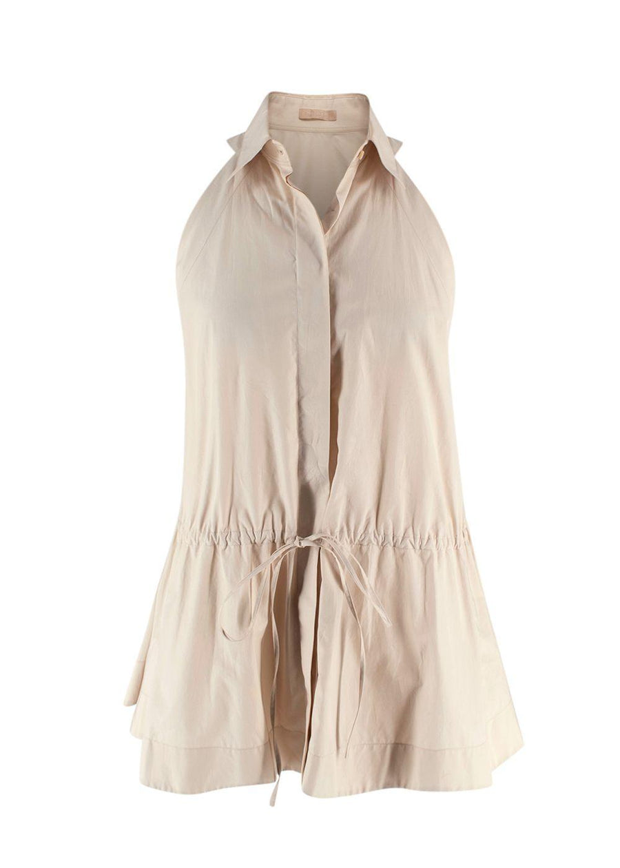 Alaia Beige Poplin Drawstring Waist Sleeveless Shirt