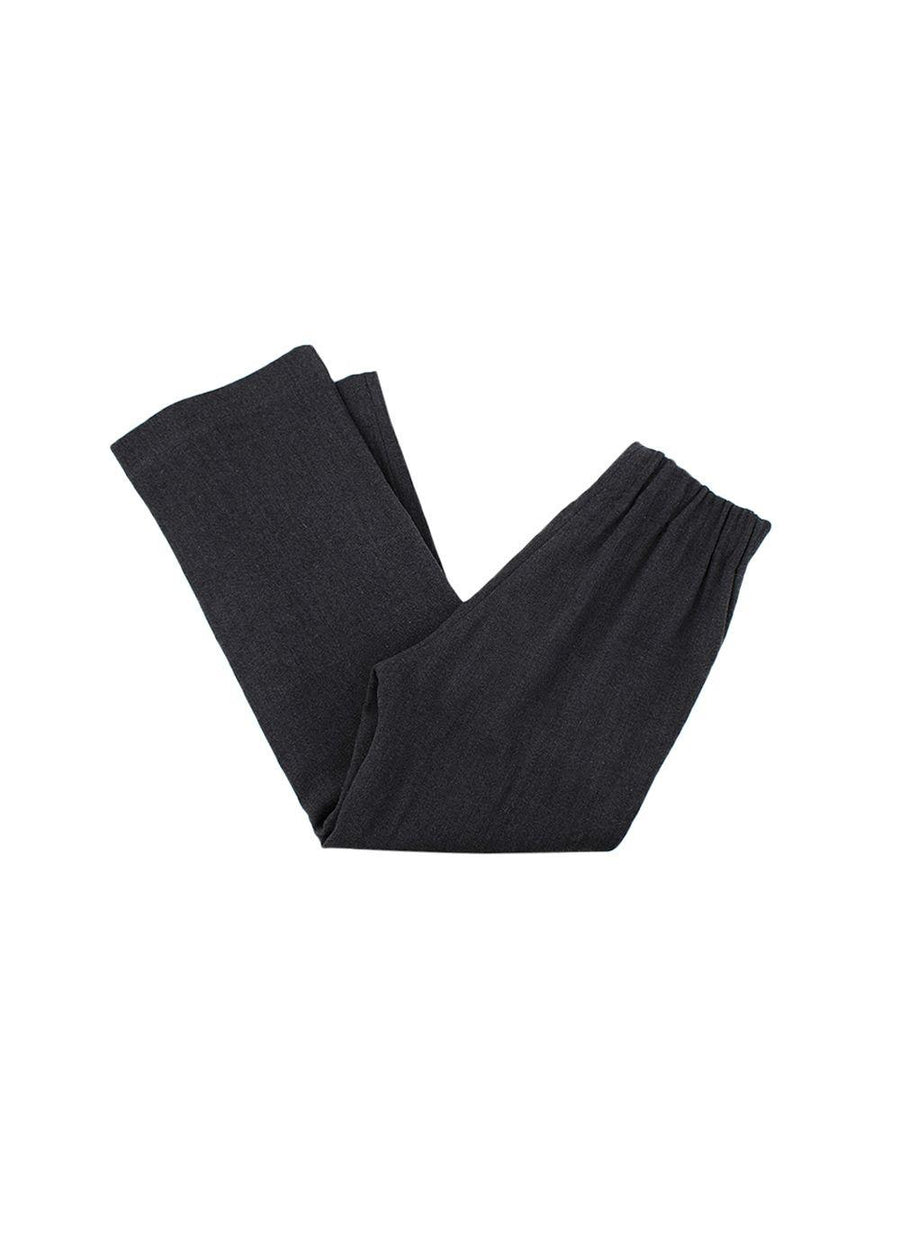 grey wool flannel wide leg trousers