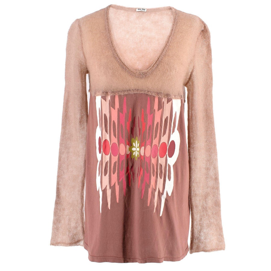 Miu Miu Knitted Trim Long-sleeved Top
