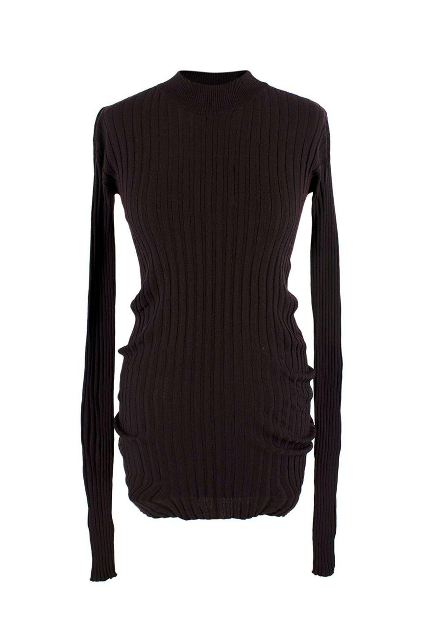 Bottega Veneta Dark Brown Long Sleeve Ribbed Top
