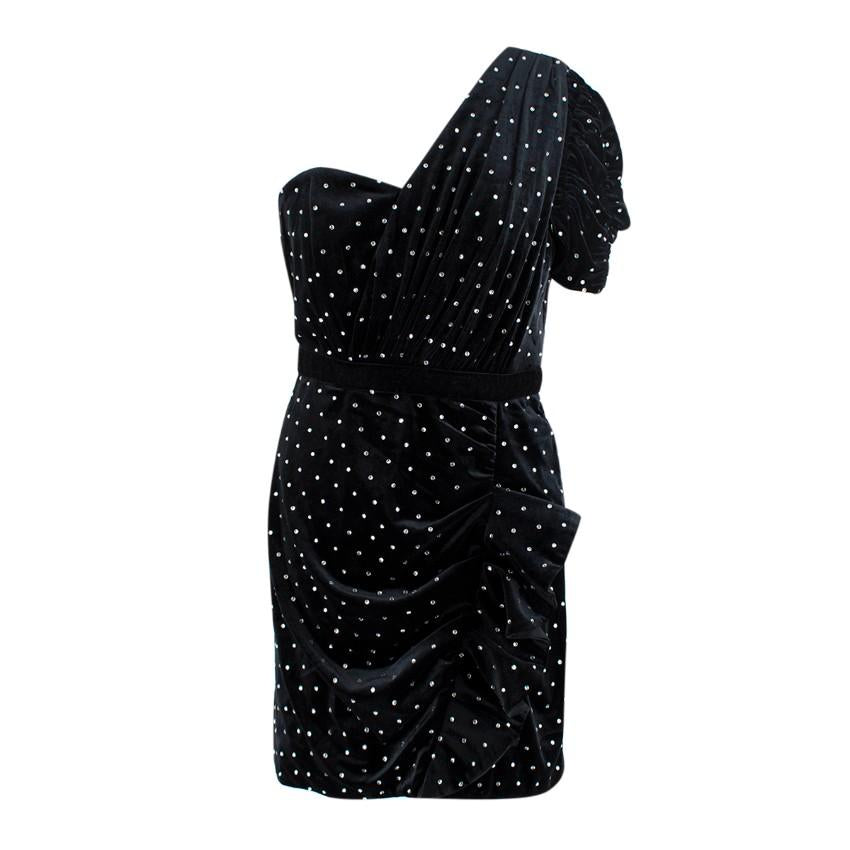 Self Portrait Black Velvet Diamanté One Shoulder Mini Dress