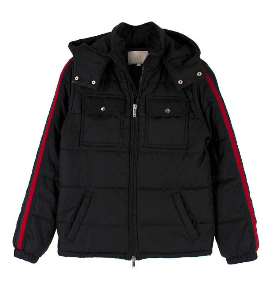 Gucci Kids 12Y Black Monogram Logo Puffer Jacket