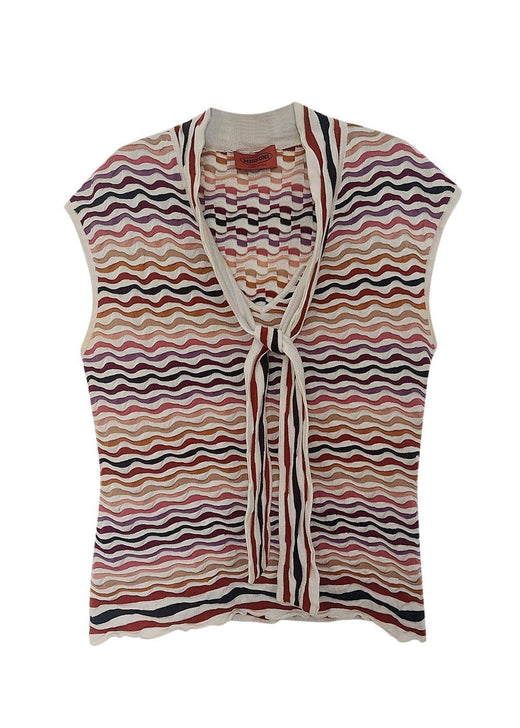Multicoloured Abstract Knit Tie Blouse