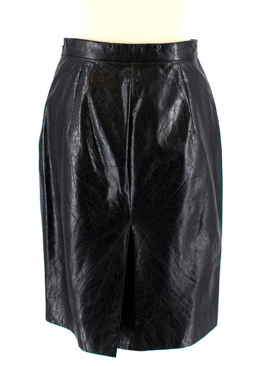 Black Crackled Leather Pencil Skirt